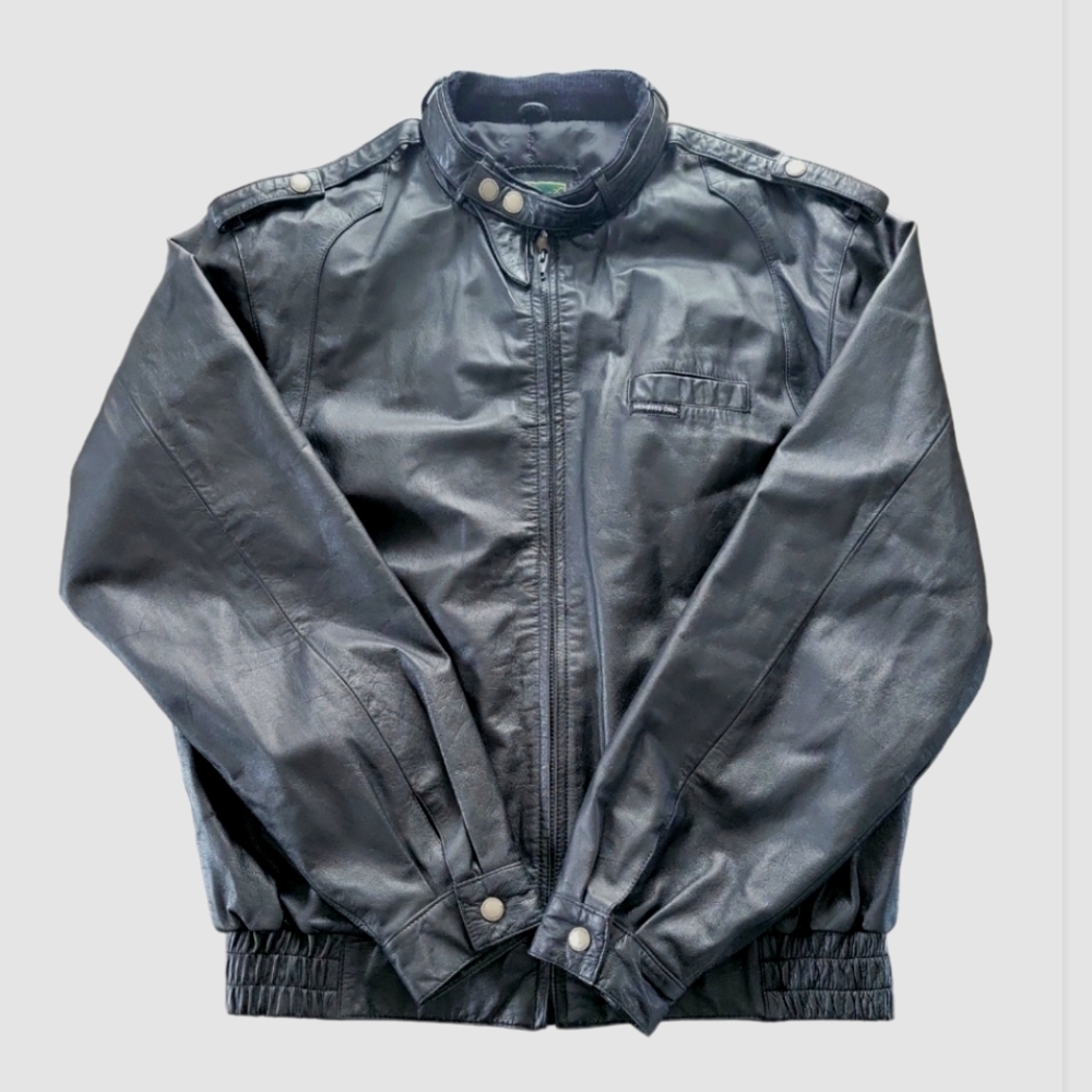 Members Only genuine leather jacket, LT, black, epaulettes, 42-44 LT